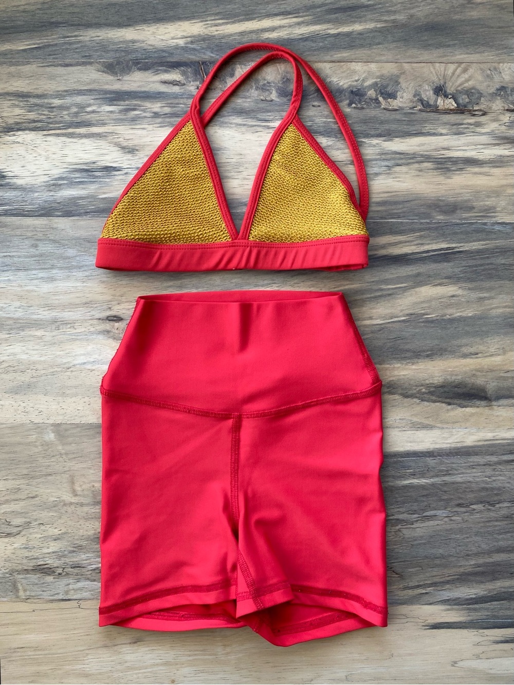 Five Dancewear Girl’s Triangle Top & 3” Everyday Shorts in Red & Mustard YXL